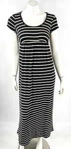 Motherhood Maternity Dress Sz S Black Tan Striped Long Maxi Short Sleeve Womens - Picture 1 of 5