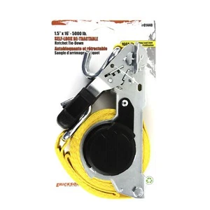 Retractable Ratchet Tie Down 1.5"x16FT 5000LB Strength Yellow Polyester - Picture 1 of 5