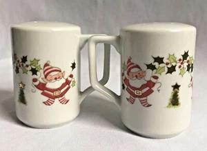 Santa Elf Salt and Pepper Shakers Japan MCM with handles Porcelain Christmas EUC - Picture 1 of 12