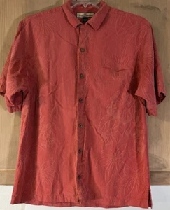 Tommy Bahama Shirt Small 100% Silk Short Sleeve Button Red Camp Jacquard - Picture 1 of 9