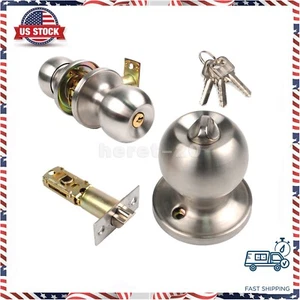 Stainless Steel Round Door Knobs Handle Entrance Passage Lock W/ Key Set SILVER - Picture 1 of 19