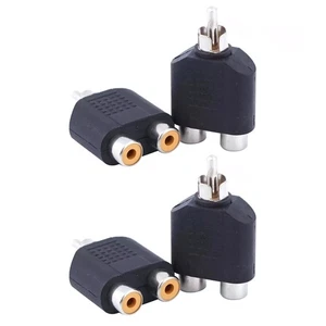 Portable Brand New 4pcs Audio Connector Adapter Plug RCA Male to 2 RCA Females - Afbeelding 1 van 9