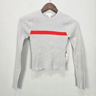 NWT Forever 21 Ribbed Knit Long Sleeve Sweater Top Gray Stripe Y2K 90s Style - Image 1 of 4