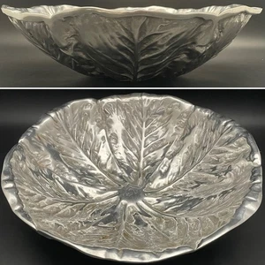 Cabbage Leaf Nichol Silver Plated Round Salad Serving Bowl  Mexico 12"d 3.5"t - Picture 1 of 7