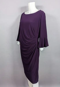 CHAPS Purple Sheath Dress Bell 3/4 Sleeve Stretch Ruched Side Classic Sz 18W - Picture 1 of 5