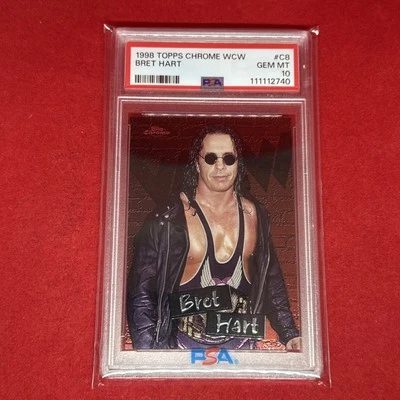 1998 TOPPS CHROME WCW #C8 Bret Hart PSA 10 Gem Mint - WWE WWF Wrestling - Image 1 of 2