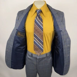 Vintage 70s Leisure Suit Mens 42 Long Jacket 36 32 Pants Polyester Disco Plaid - Picture 1 of 23
