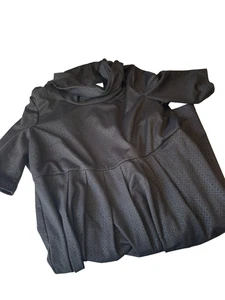 Vintage 90er Robbie Bee Kleid schwarz Rauten Plissee Wasserfall Halbarm Knie Midi 14 - Bild 1 von 13