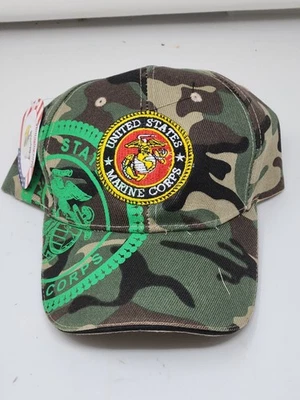 Мужская шляпа морской пехоты США один размер коричневый камуфляж застежка сзади водитель грузовика сетка зеленая - Изображение 1 из 3