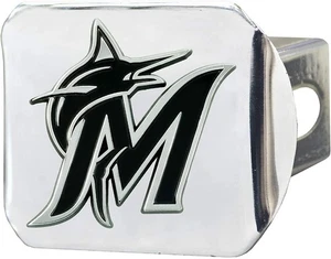 Miami Marlins Hitch Cover Solid Metal with Raised Chrome Metal Emblem 2"... - Picture 1 of 4