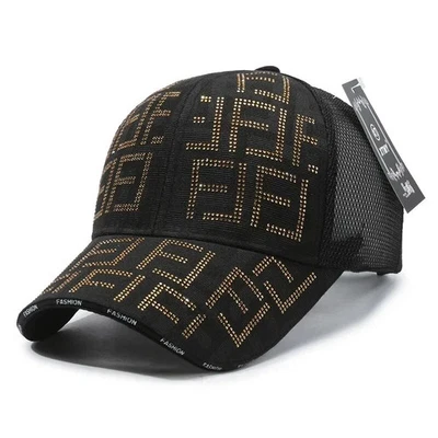 New Luxury Fashion Rhinestones Decoration Baseball Cap color BLACK  WITH GOLD - Image 1 of 4