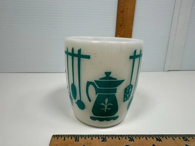Taza de café vintage Hazel Atlas de vidrio con leche turquesa para ayudas de cocina Foto 1 de 4