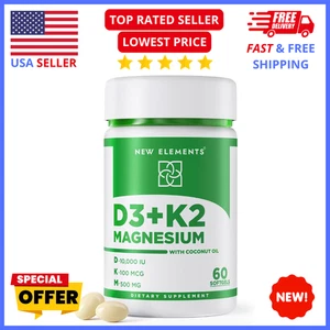Vitamin D3 K2 10,000 IU with Magnesium Glycinate 500mg - Bone Health - Picture 1 of 8
