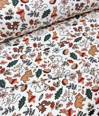 Jersey Baumwolljersey Kinder Stoff BIO GOTS Meterware Tiere Waldtiere Herbst - Bild 1 von 4
