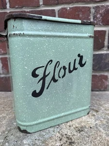 Vintage Sage Green Enamel Flour Bin - Picture 1 of 9