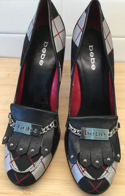 Bebe Vintage Plaid 10M High Heeled Ladies Pumps - Image 1 of 4
