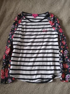 Betsey Johnson Girls Floral Print Striped Shirt Sz 12 (L) Long Sleeve Tee - Picture 1 of 4