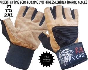 AUSTODEX WEIGHT LIFTING LEATHER GYM FITNESS TRAINING BODYBUILDING STRAPS GLOVES - Picture 1 of 5