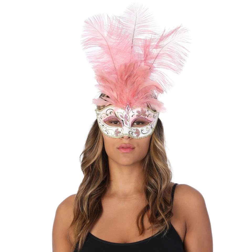 Pink Luxury Masqeurade Mask Feather Pretty 1920's Flapper Burlesque Unisex - Image 1 of 1
