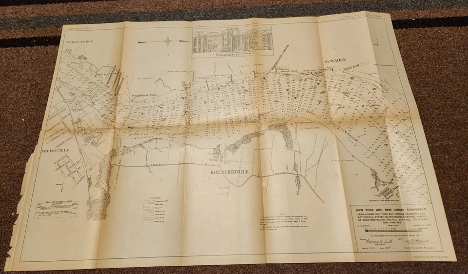 CANALES DE NUEVA YORK Y NUEVA JERSEY 1918 MOSTRANDO BORINGS MAPA HOJA N.º 5! Foto 1 de 1