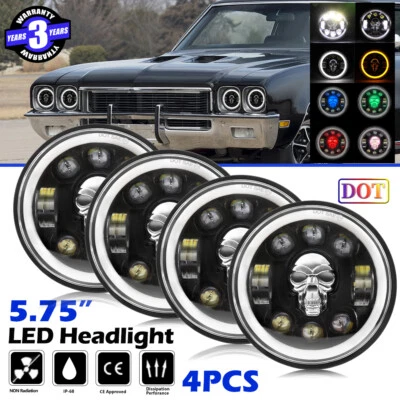 4PC 5 3/4 5.75" LED Headlights Halo RGB Skull for Buick Skylark 1961-1972 GS 455 - Image 1 of 4