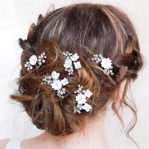 Silver Bridal Wedding Hair Pins Flower Rhinestone Hair Clips for Women 5Pcs - Picture 1 of 7