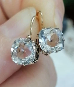 Antique Earrings Natural Rock Crystal Tsar Royal 56 14K Gold G515 - Picture 1 of 9