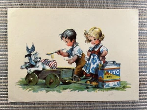 Salac Kunst Kinder füttern Hund Auto Öl Tschechische Postkarte - Bild 1 von 2