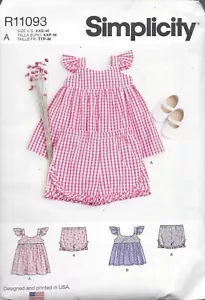 R11093 Simplicity Pattern ~ Babies Dress & Top, Shorts w/Ruffles Sz XXS-M - Picture 1 of 2