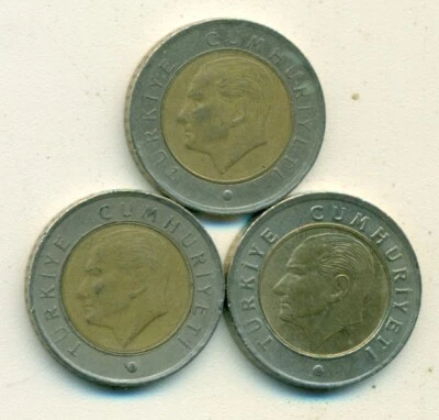 3 DIFFERENT BI-METAL 50 KURUS COINS from TURKEY (2009, 2011 & 2018) - Image 1 of 2