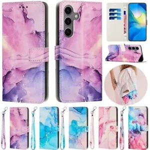 Strap Leather Marble Wallet Phone Case For Samsung A05S A15 A16 A35 A55 A54 A34 - Picture 1 of 54