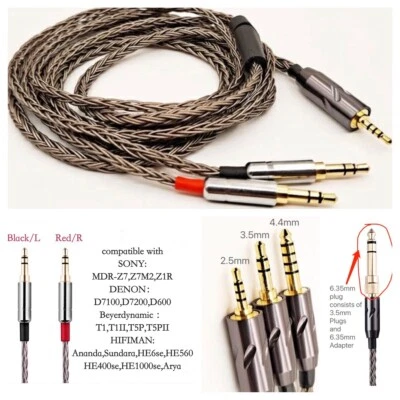 6N Occ ﻿Silver Plated Balanced Cable For SONY Denon Beyerdynamic HIFIMAN 4.6ft - Image 1 of 4