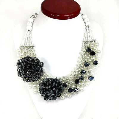 Collar babero de malla y flores concha blanca broche de plata 17-19" envío gratuito Foto 1 de 4