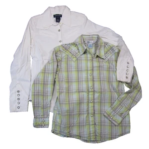 Lot of 2 Western Shirts Girls S/M Pearl Snap Long Sleeve Cowgirl Ralph Lauren - Picture 1 of 20