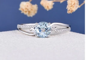 Anillo de compromiso de aguamarina Mujer Curva única antigua Mariposa 10k... - Imagen 1 de 10