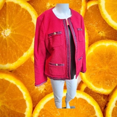 Talbots Boucle Blazer Jacket Tweed Career Office Coat Pink Blue Trim 14 - Image 1 of 4