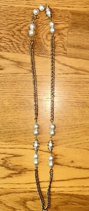 Vintage signed Sarah Coventry faux pearl gold chain necklace. 11 inches long. - Picture 1 of 8