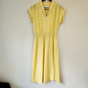 Vtg David Warren Women Dress Yellow Saks Fifth Ave Yellow 14/S-M Linen Blend 80' - Picture 1 of 22