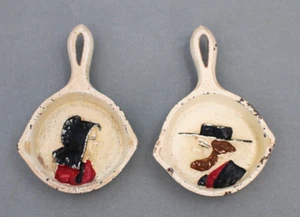 Cast Iron Miniature Skillet/Ashtrays Amish Couple Hand Painted Vintage - Picture 1 of 6