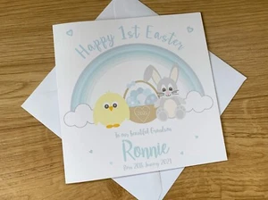 Personalised 1ST FIRST EASTER CARD Bunny Chick Rainbow Son Grandson Nephew - Picture 1 of 3