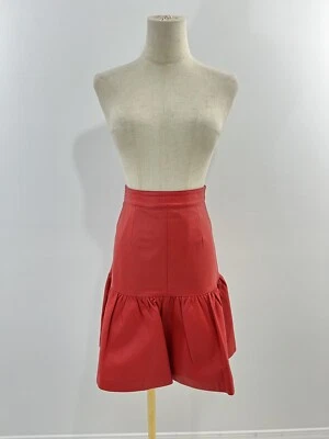 Falda De Colección Luis Alvear Cuero Rojo Años 80 Acampanada Acanalada Mini Talla 4 W25" Cintura Alta Foto 1 de 4