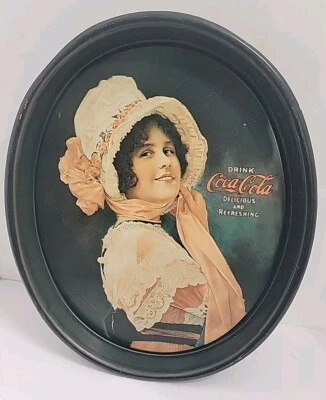 Vintage 1972 COCA COLA BETTY GIRL 1914 Oval Metal Serving Tray  - Image 1 of 4