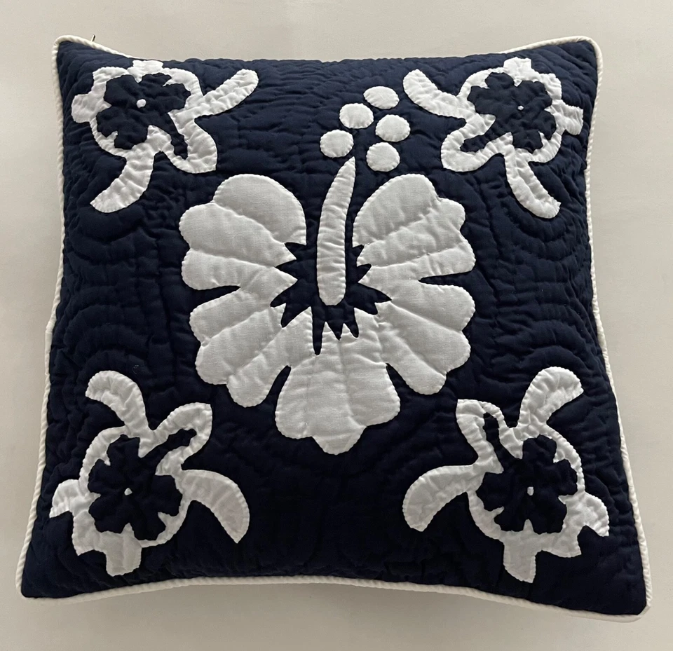 Colcha hawaiana hecha a mano acolchada/aplicada cojines fundas de almohada negras Foto 1 de 1