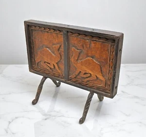 Vintage Wooden Iron Camel Carving Panel Original Old Hand Carved - Picture 1 of 6