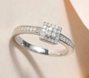 NWT Diamond Cluster Ring Size 10 in Platinum Over Sterling Silver 0.25 ctw - Picture 1 of 4