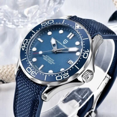 Men's Automatic Watch Luxury Brand Blue Silicone NH35 Mechanical Wristwatch Gift - Image 1 of 4
