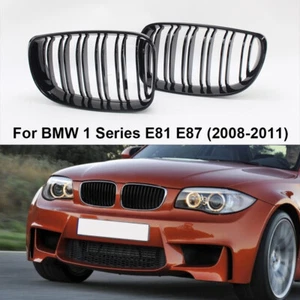Pair Gloss Black Front Kidney Grill Grille For 2008-2011 BMW E81 128i 130i 135i - Picture 1 of 14