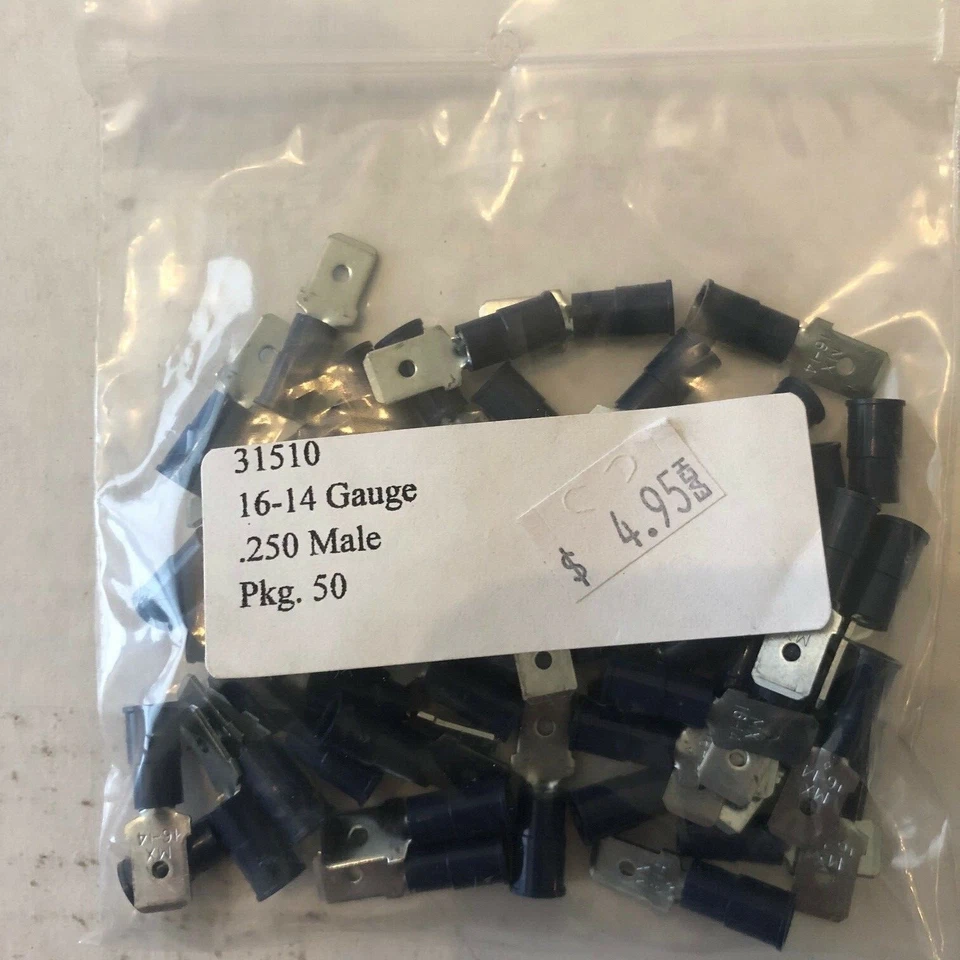 .250" Male Quick Disconnect, 16-14 AWG, Vinyl Insulated - 50 Pack - Image 1 of 1