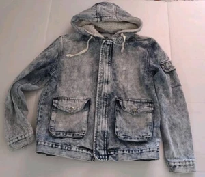 Acid Wash Denim Men's Jacket With Hoodie, Medium , DNM Collection, Vintage Style - Picture 1 of 14
