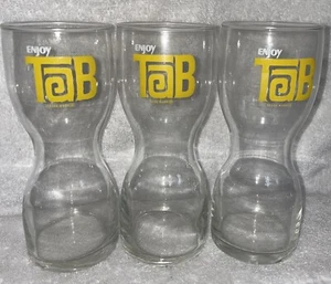 3 Vintage Enjoy Tab Soda Clear Pop Hourglass Shaped Glass 7" TAB Coca Cola - Picture 1 of 3